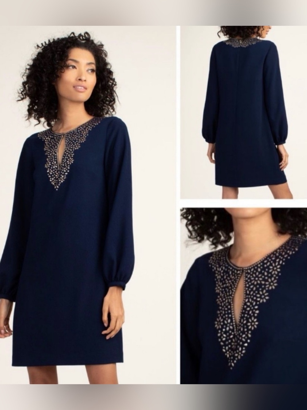 NWT Trina Turk Tangle Dress Navy Embellished Shift Dress Size 2
